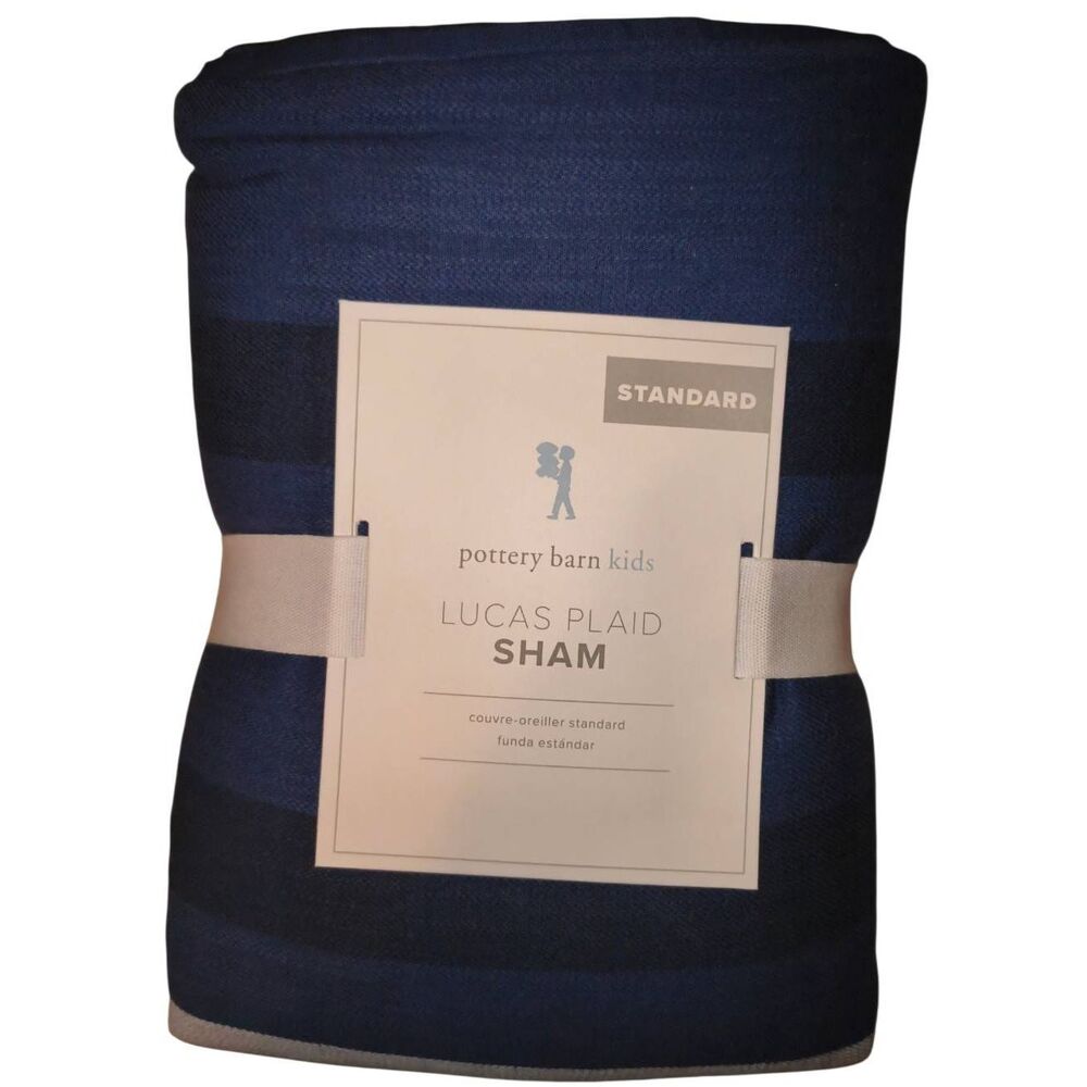 Pottery Barn Kids PBK LUCAS Plaid Quilted Standard Sham Blue NEW w/tags 20" x 26